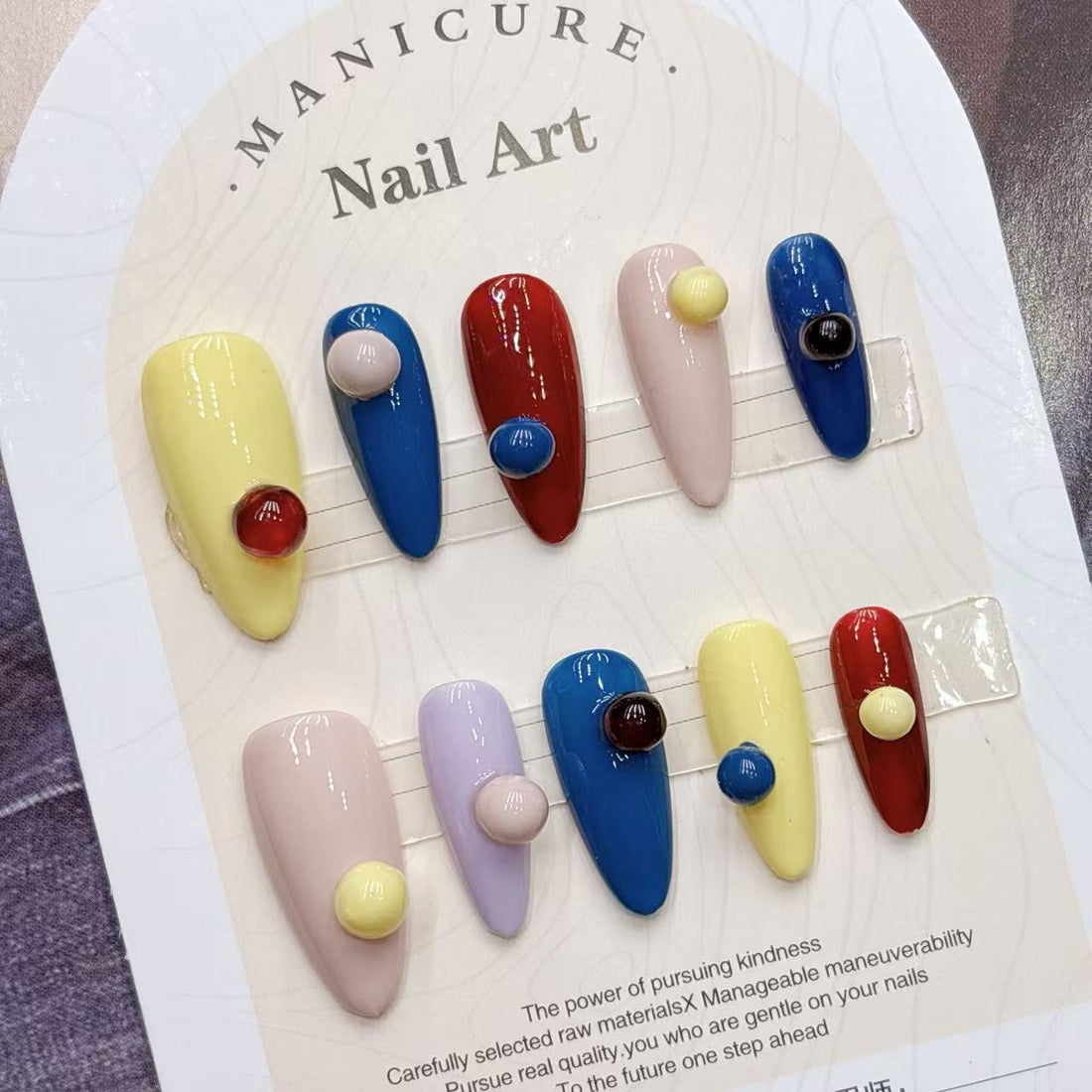 NailFilck Color Pop Bubble 3D Press-On Nails with square shape, colorful glossy nail design and raised round bubble decorations