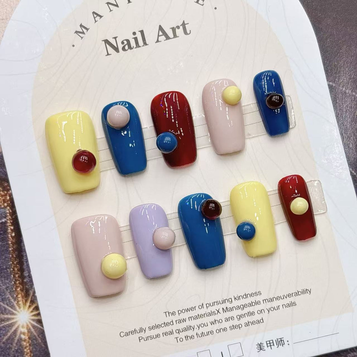 NailFilck Color Pop Bubble 3D Press-On Nails with square shape, colorful glossy nail design and raised round bubble decorations