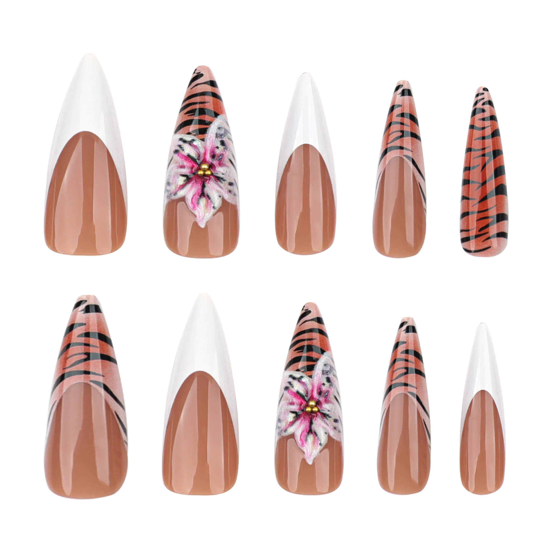 TIGER BLOOM ALMOND PRESS-ON NAIL SET
