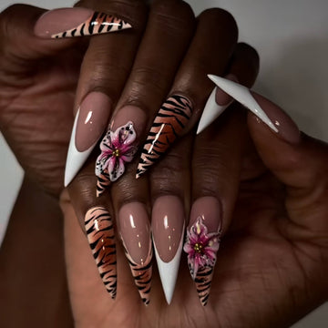 TIGER BLOOM ALMOND PRESS-ON NAIL SET