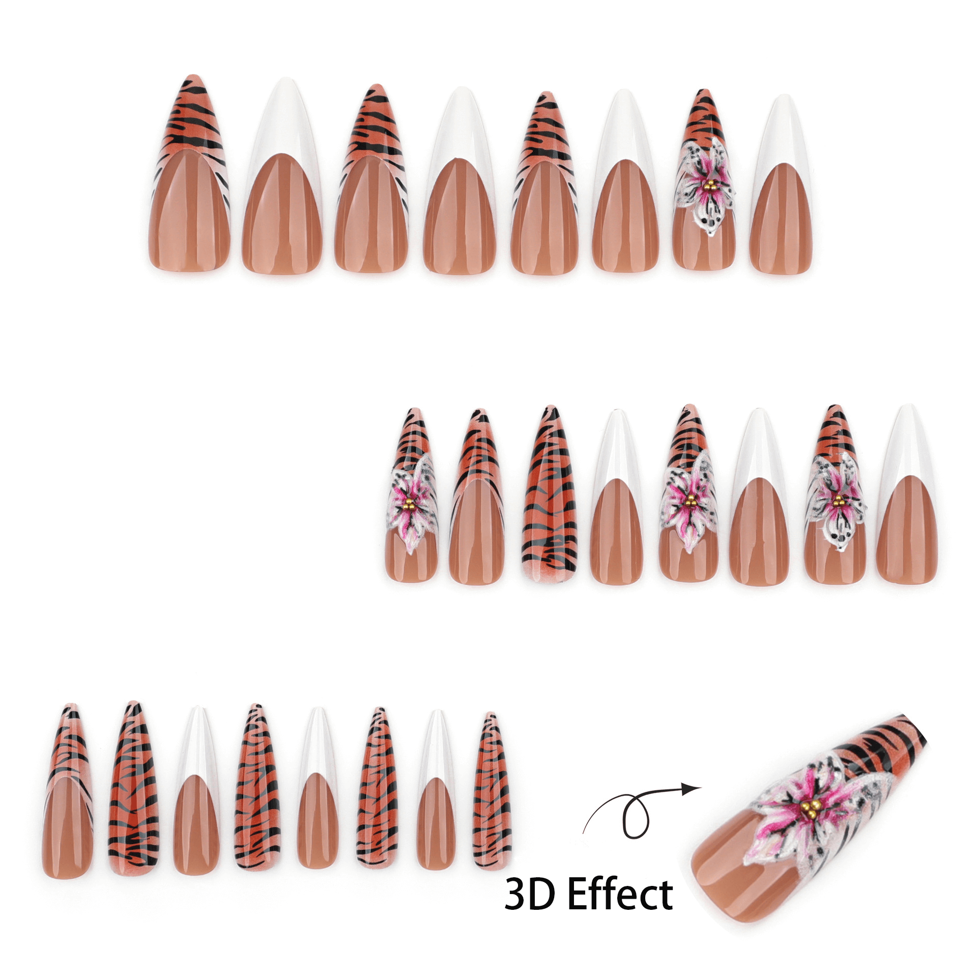 TIGER BLOOM ALMOND PRESS-ON NAIL SET